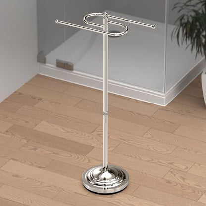 Gatco 1505PN, Modern Round Base Floor Standing S Style Towel Holder, Polished Nickel / 38" H Freestanding Hand Bath Towel Stand for Bathroom - color: Polished Nickel