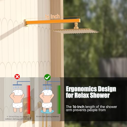 BESy Shower System with 12 Inch Rain Shower Head and Handheld Wall Mounted, High Pressure Rainfall Shower Faucet Fixture Combo Set with 2 in 1 Handheld Showerhead for Bathroom, Brushed Gold