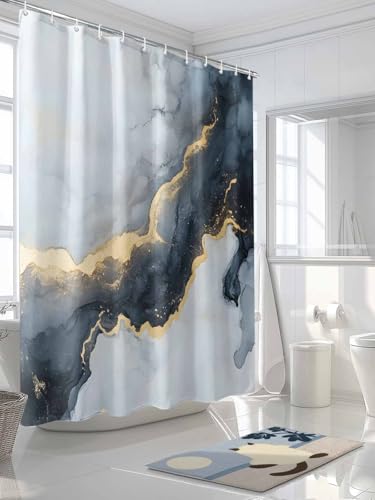 Waterproof Fabric Shower Curtain Black Grey Marble Texture Abstract Art Shower Curtains for Bathroom, Quick-Drying, Machine Washable 36x72 Inch - color: Black Gray Gold, size: 36"W x 72"L (Pack of 1)