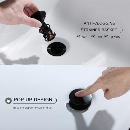 Bathroom Sink Drain, Pop Up Drain Stopper with Overflow, Lavatory Vanity Vessel Sink Drain Assembly, Matte Black - color: Black