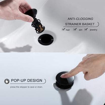 Bathroom Sink Drain, Pop Up Drain Stopper with Overflow, Lavatory Vanity Vessel Sink Drain Assembly, Matte Black - color: Black
