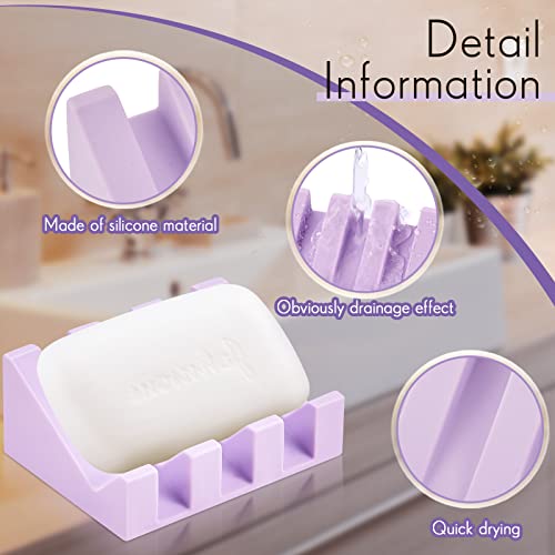 2 Pieces Silicone Soap Dish Self Draining Soap Dish Shower Waterfall Bar Soap Holder Tray with Drain Soap Saver for Kitchen Bathroom Accessories (Light Purple) - color: Light Purple