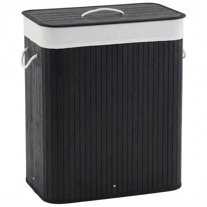 GarveeHome Folding Bamboo Laundry Hamper with Lid, 27.5 Gallon Wooden Laundry Basket with Washable Liner Bag, Slim Clothes Storage Hamper for Small Bedrooms Apartments Dorms (Black - Rectangle) - color: Black - Rectangle