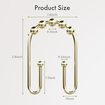 AmazerBath Shower Curtain Hooks Gold Shower Curtain Rings Rust Proof, Double Sided Shower Curtain Hooks for Shower Curtain Liner Smooth Metal Shower Hook Rings for Bathroom,Shower Rod Hooks 12Pcs - color: Gold, style: Modern