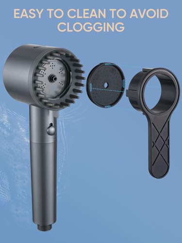 Cobbe Filtered Shower Head with Handheld, 4+1 Spray Mode Showerhead with Filters, Built-in Power Wash for Hard Water - Remove Chlorine - Reduces Dry Itchy Skin, Matte Gray