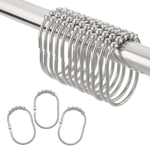 Shower Curtain Hooks Roller Shower Hooks for Curtain Chrome 12PCS | Rust Proof Stainless Steel, Shower Curtain Hangers Rings for Bathroom Shower Rods Curtains Liners, Easy Glide - color: Oval Shape - Polished Chrome