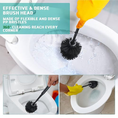 Roshtia 6 Sets Toilet Brush and Holder Set for Bathroom Cleaning Toilet Bowl Brush Scrubber with Caddy for Cleaning, 14.57 Height(Black) - color: Black