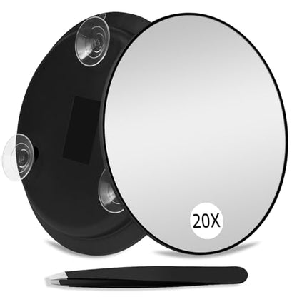 20X Magnifying Mirror With 3 Suction Cups, Large 6-Inch Round Makeup Mirror for Travel, High Magnification With Tweezers Set - color: 20x -Black