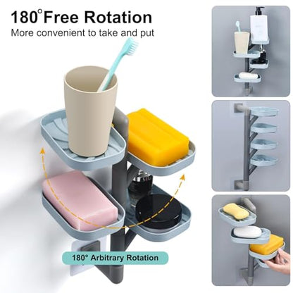 Soap Holder Four Layer Wall Mounted NO-Drilling Rotatable Self-draining Removable Soap Dish for Shower Bathroom Tray,Self Draining Sponge Holder,Razor Holder (Blue/Gray) - color: Blue/Gray