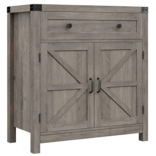 HOSTACK Kitchen Storage Cabinet, Farmhouse Coffee Bar Cabinet, Ash Gray | Small Buffet Cabinet with Doors & Wide Drawer, Wood Sideboard Buffet, Entry Table w/ Adjustable Shelf for Dining Living Room - color: Ash Grey