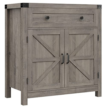 HOSTACK Kitchen Storage Cabinet, Farmhouse Coffee Bar Cabinet, Ash Gray | Small Buffet Cabinet with Doors & Wide Drawer, Wood Sideboard Buffet, Entry Table w/ Adjustable Shelf for Dining Living Room - color: Ash Grey