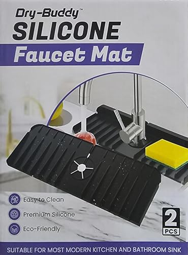 2-Pack Silicone Kitchen Sink Splash Guard-Faucet Mat for Kitchen Sink 2-Pack (Black, Standard) - color: Black