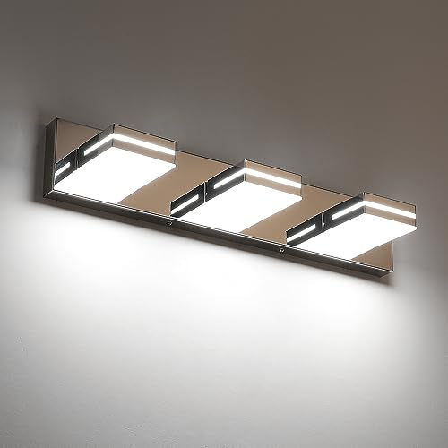 SineRise LED Modern Bathroom Vanity Light Fixtures, Modern Acrylic Bathroom Wall Lighting Fixtures Over Mirror, 3-Light, 24-Inch, Chrome, 100%-0% White - color: Chrome, 100%-0% White, size: 3-Light, 24-Inch