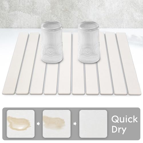 Large Stone Dish Drying Mat for Kitchen Counter, 24"(L)×16"(W) Fast Dry Super Absorbent Collapsible Dish Drying Mats, Eco-Friendly Diatomaceous Earth Mats for Dishes Bottles Cups,Match Any Countertop - size: 24" x 16"
