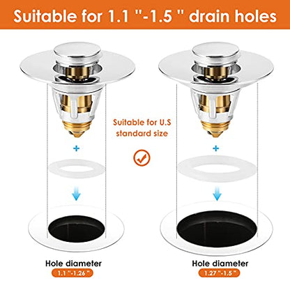 Universal Bathroom Sink Stopper, Basin Pop-up Bathroom Sink Drain Strainer, Bathroom Drain Stopper with Stainless Steel Hair Catcher for 1.1-1.5 Inch Drain(1 PCS, Silver) - color: Chrome Silver