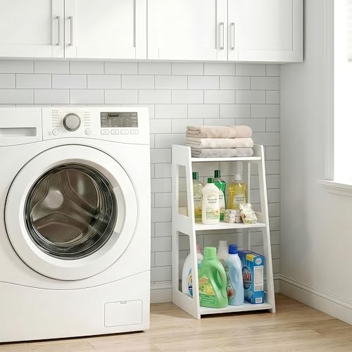 3-Tier Bathroom Ladder Shelf Freestanding, 12.6" W x 26" H, PVC | White Floor Shelves, Small Bookshelf, Nightstand, for Home Study, Laundry Room, Open Display Rack, 11.8" Deep - size: 11.0”D x 12.6”W x 26”H
