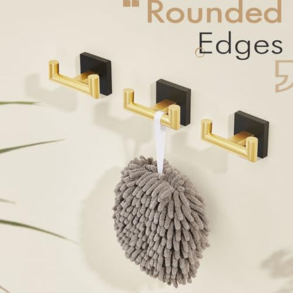 KOKOSIRI Robe Hooks Bath Towel Hooks Bathroom Hardware Double Coat Hooks Wall Mounted, Stainless Steel 3 Pack Black with Gold B1015GDK-P3 - color: Black Gold, size: 3 Pack
