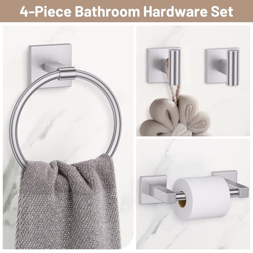 Towel Ring Set 4 Piece Bathroom Hardware Set Includes Towel Ring 2 Towel Hooks and Toilet Paper Holder Stainless Steel Wall Mounted (Brushed Nickel) - color: Brushed Nickel, size: Set D
