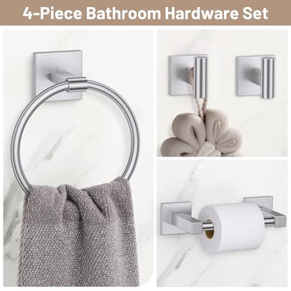 Towel Ring Set 4 Piece Bathroom Hardware Set Includes Towel Ring 2 Towel Hooks and Toilet Paper Holder Stainless Steel Wall Mounted (Brushed Nickel) - color: Brushed Nickel, size: Set D