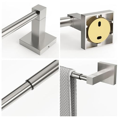 RUACQ Adjustable Towel Bar, Towel Racks for Bathroom Wall Mounted, Nickel | Adjust 13.8 to 24 inch Single Towel Rod, Bath Towel Holder, 304 Stainless Steel, Rustproof, Square Base, Heavy Duty, Modern - color: Brushed Nickel, size: 13.8-24 inch(Center to C