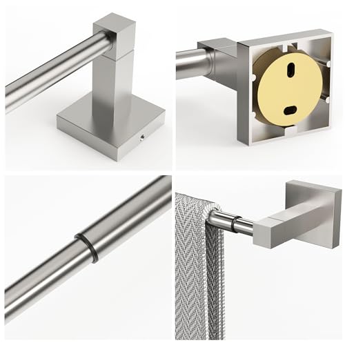 RUACQ Adjustable Towel Bar, Towel Racks for Bathroom Wall Mounted, Nickel | Adjust 13.8 to 24 inch Single Towel Rod, Bath Towel Holder, 304 Stainless Steel, Rustproof, Square Base, Heavy Duty, Modern - color: Brushed Nickel, size: 13.8-24 inch(Center to C