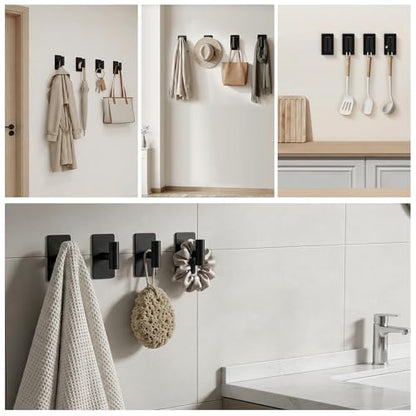 NearMoon Adhesive Hooks - Premium Stainless Steel Shower Holder Wall Hooks Heavy Duty Robe Towel Hangers Stick on Wall for Bathroom Kitchen (Matte Black) - color: Matte Black