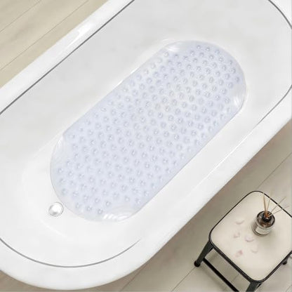 Anti Slip Bathtub Mat,Non Slip Bath Mat,16x35 Inch Extra Long Tub Mat,Machine Washable Bathroom Shower Mat with Suction Cups and Drainage Holes,Soft on Feet (White) - color: Clear White