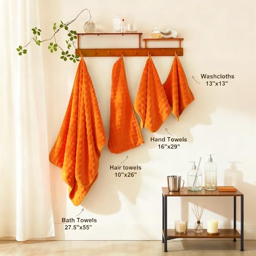 COZYART Lint Free 8 Pcs Bathroom Towels Set Ultra Soft Microfiber Orange | Ultra Fluffy, Thick, Highly Absorbent, Fast Dry, No Shedding, No Pilling, Fade Resistant, Durable, Long-lasting - color: Orange
