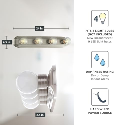 Designers Fountain 4-Lights Melrose Vanity Light Fixture, 24 Inch Wall Mount Sconce for Bathroom, Bedroom or Mirror, Brushed Nickel, 6614-BN - size: 4-Light