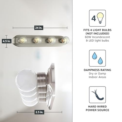 Designers Fountain 4-Lights Melrose Vanity Light Fixture, 24 Inch Wall Mount Sconce for Bathroom, Bedroom or Mirror, Brushed Nickel, 6614-BN - size: 4-Light