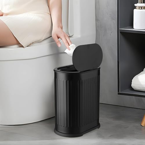 1.6 Gallon Trash Can with Lid, Small Bathroom Trash Can Wastebasket, Slim Garbage Can with Inner Bucket, Press Top Lid Garbage Container Bin for Kitchen, Home, Office, Bedroom, Living Room (Black) - color: Black