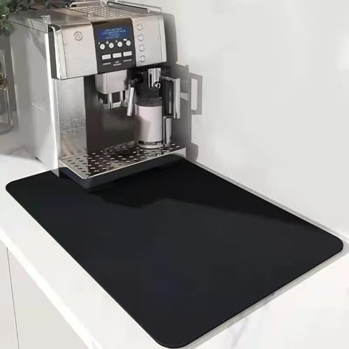 Dish Drying Mat Coffee Mat Drying Pad Hide Stain Absorbent with Rubber Backed for Kitchen Counter,Coffee Machine Dish Rack (Black, 16"x24") - size: 24" x 16"