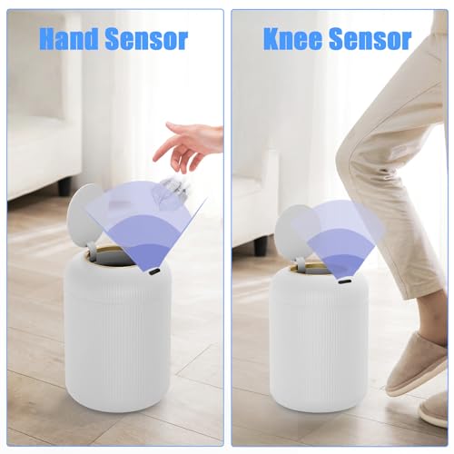 URALFA Motion Sensor Trash Can with Lid, 3 Gallon / 11 L Automatic Bathroom Trash Can, Touchless Trash Bin, Smart Plastic Garbage Can for Bedroom, Kitchen, Living Room, Office, White - color: White, style: Automatic