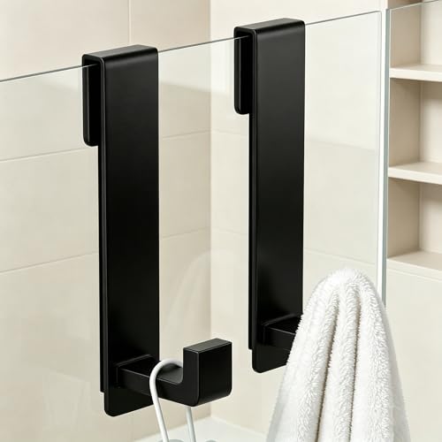 WUIVIUT Heavy-Duty Stainless Steel Over The Glass Door Shower Hooks - Towel Hooks for Fits 3/8" (10mm) Thick Shower Glass Door Bathroom Holder for Washroom(L Shape, 2 Pack) - size: L Shape, 2 Pack