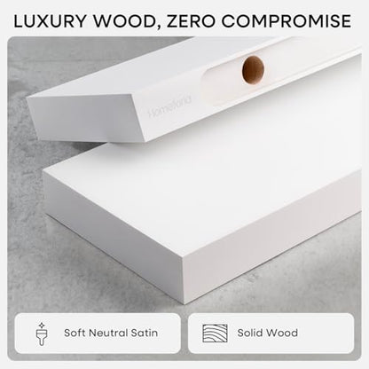 White Floating Shelf 48 inches, High End Solid Real Wood 48inch Long Floating Shelves for Wall Mounted, White Wooden 48in Floating Shelves, Heavy Duty Bracket, 48 X 6.5 X 1.75 inch, Set of 2 - color: Classic White - Soft Neutral Satin, size: 48 inch