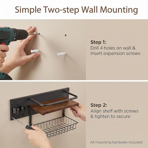 Cleaning Supplies Organizer Wall Mounted | Cleaning Organizer with Blanket for Storage, Laundry Room Organization Storage Shelves with Clip Hook for Bathroom Kitchen