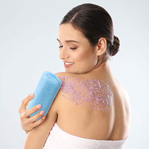 Boao 4 Pieces Exfoliating Washcloth Towel Japanese Washcloth African Sponge Skin Bath Wash Towel Korean Loofah Bath Cloth Shower for Body 35 Inches (Multicolor)