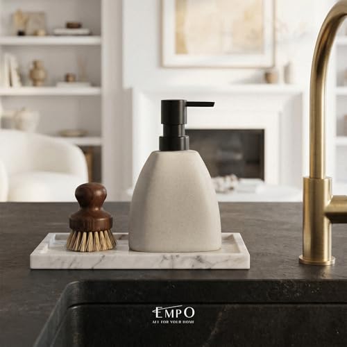EMPO Ceramic Hand Soap Dispenser with Matte Black Pump, Stone-Textured Wabi-Sabi Liquid Dispenser for Bathroom Vanity and Kitchen Sink (360ml) - size: 360ml