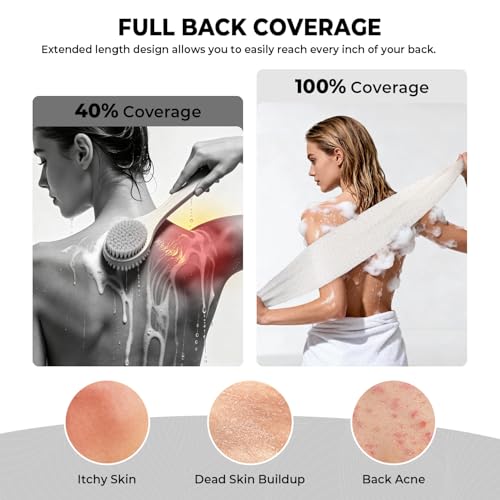 3D Wave Weave Japanese Exfoliating Washcloth, Long Exfoliating Back Scrubber for Shower, Gentle Body Scrub Towel, Korean Style, Cloud (Soft) - color: White