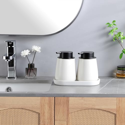 12Oz Hand Soap Dispenser - 2 Pack Ceramic Foam Soap Dispenser Set | Foaming Dispenser with Easy-to-Press Pump, Reusable and Refillable Mordern Dish Soap Dispenser for Bathroom & Kitchen, White - color: White Foming Dispenser
