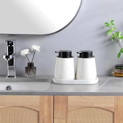 12Oz Hand Soap Dispenser - 2 Pack Ceramic Foam Soap Dispenser Set | Foaming Dispenser with Easy-to-Press Pump, Reusable and Refillable Mordern Dish Soap Dispenser for Bathroom & Kitchen, White - color: White Foming Dispenser