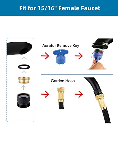 Hibbent Faucet to Garden Hose Adapter Kit, Female to Male Sink Brass Garden Hose Attachment with Washer & Aerator Key, Matte Black - color: Matte Black