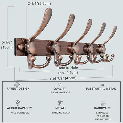 Coat Rack Wall Mount, Heavy Duty 12-Gauge Base vs Flimsy 1mm, Double-Thick Solid Anti-Snap Hooks, 16” Stud-Mount, Stainless Steel Hanger for Clothes Hat Entryway Closet Mudroom, Antique Copper - color: Antique Copper, size: L=17" (1pcs)