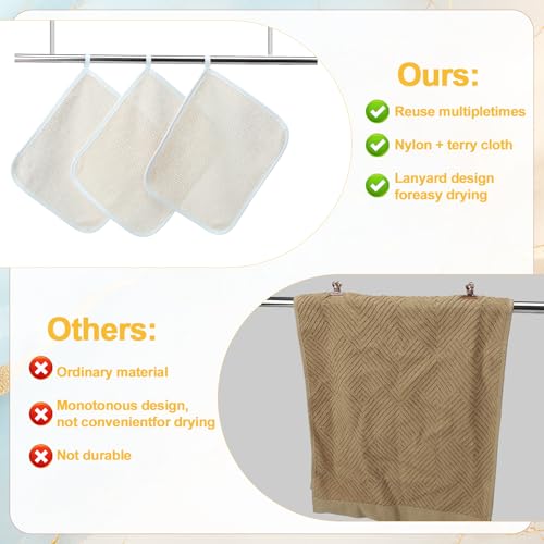 9 Pcs Nylon Exfoliating Wash Cloths Set 8.7 x 10.2 Inch | Soft Dual Sided Body Face Towels Kitchen Dish Scrubber Reusable Bath Spa Towel for Women Men Travel - color: White, size: Small