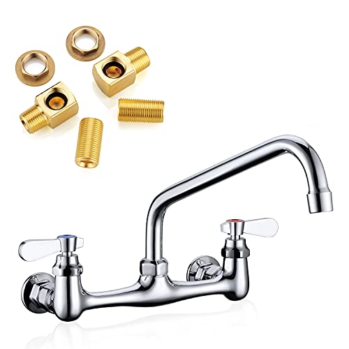 Wall Mount Commercial Sink Kitchen Faucet 8 Inch Adjustable Center | 10 Inch 360 Swivel Spout, Lead-free Brass, For Restaurant Laundry Utility Room, Easy to Install, CUPC NSF Certified - color: A Chrome, size: 10 Inch Spout