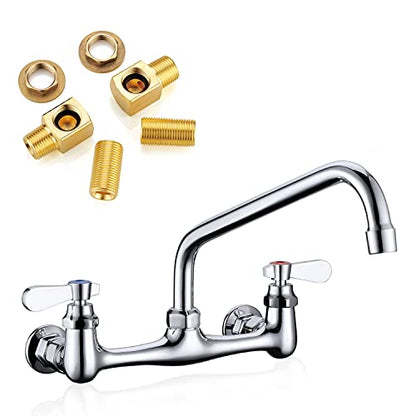 Wall Mount Commercial Sink Kitchen Faucet 8 Inch Adjustable Center | 10 Inch 360 Swivel Spout, Lead-free Brass, For Restaurant Laundry Utility Room, Easy to Install, CUPC NSF Certified - color: A Chrome, size: 10 Inch Spout