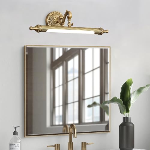 Aiwen LED Vanity Light Fixture 7W 16.14 inch Bath Vanity Lights with PC Lamp Shade Retro Artwork Picture Lighs Wall Sconces for Dressing Bathroom Lighting 3 Color Temperature - color: Brass Gold(3 Color Temperature), size: 7W/16.14inch