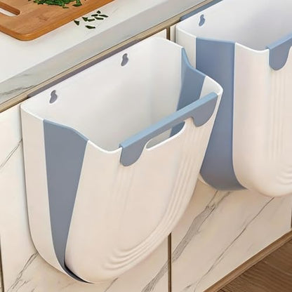Collapsible Waste Bin for Kitchen, Kitchen Trash Can, Wall Mounted Waste Bin for Kitchen & Bathroom, Blue - color: Blue
