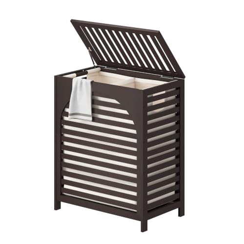 Laundry Hamper with Lid, Bamboo with Handles and Removable Liner Bag, 125L Laundry Basket for Bedroom, Bathroom & Laundry Room (Brown) - color: Brown