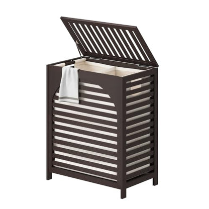 Laundry Hamper with Lid, Bamboo with Handles and Removable Liner Bag, 125L Laundry Basket for Bedroom, Bathroom & Laundry Room (Brown) - color: Brown